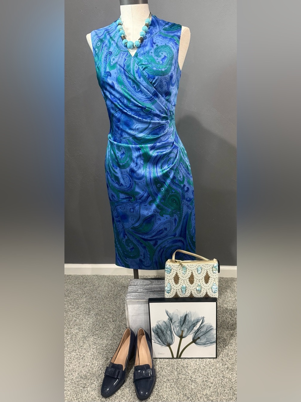 Ralph Lauren Blue & Teal Paisley Sheath Dress